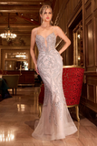 evening formal mermaid gown Ladivine CC0240 with pearl embellished lace – www.snkdress.com
"