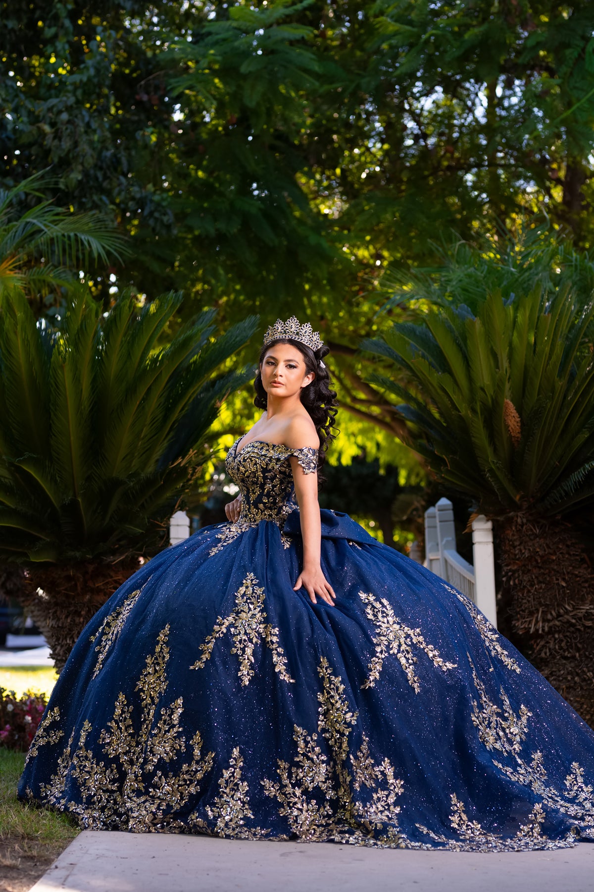 Off The Shoulder Navy Gold Quinceanera Dress by Chic 3134355