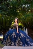 Off The Shoulder Navy Gold Quinceanera Dress by Chic 3134355