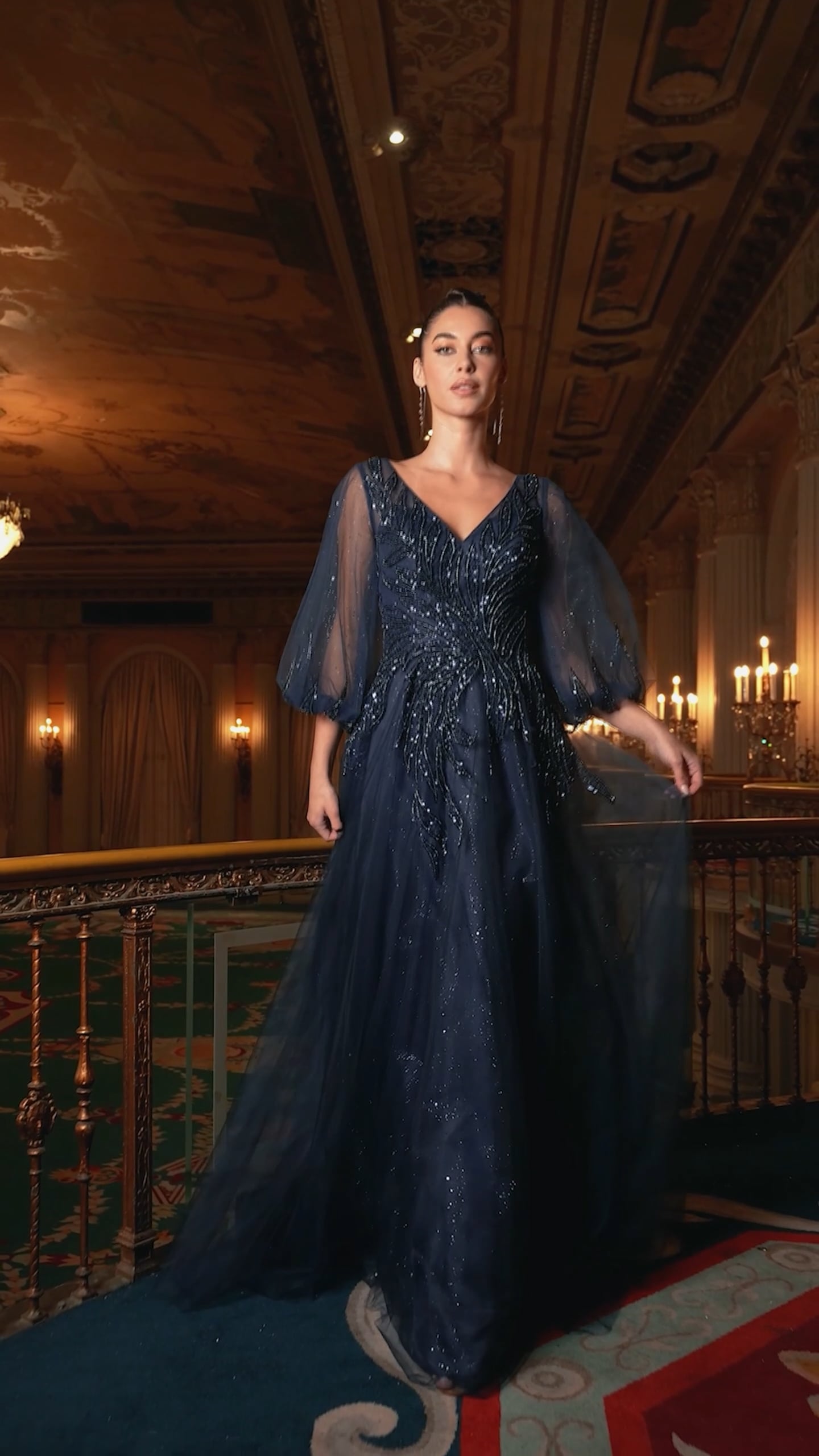 Long Sleeve Embellished Gown by Divine CD0101