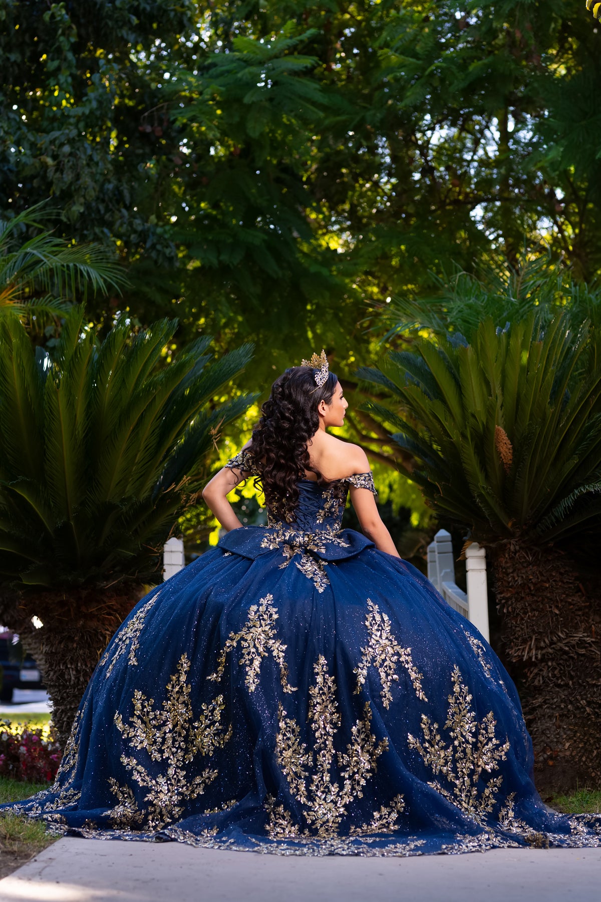 Off The Shoulder Navy Gold Quinceanera Dress by Chic 3134355