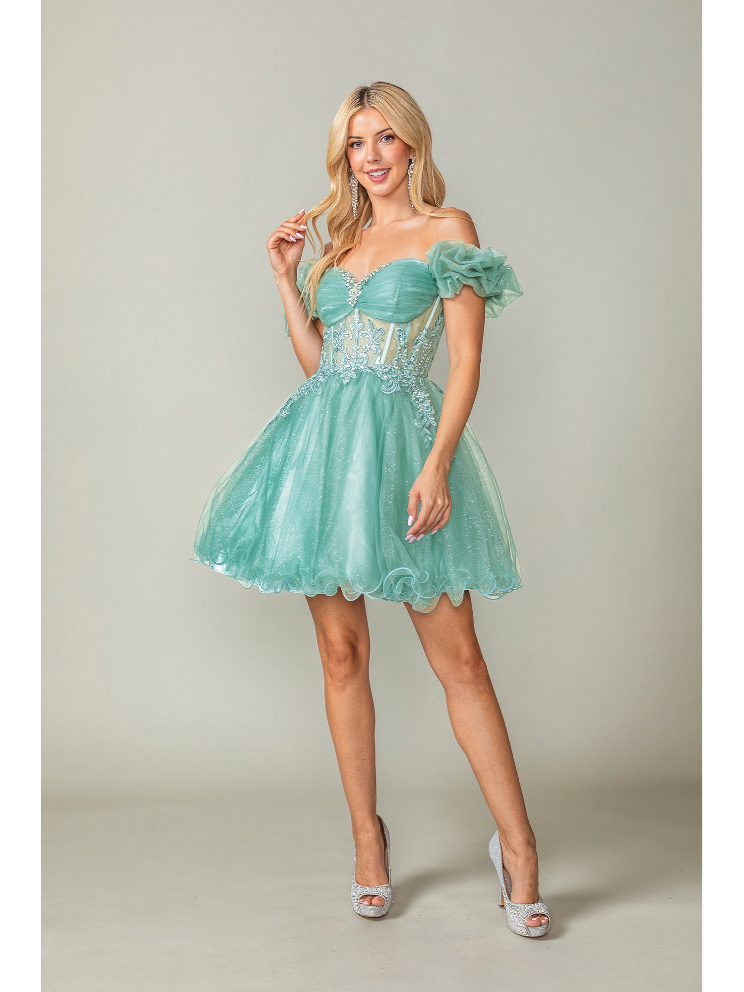 Puff Sleeve Short Tulle Dress by DQ337967