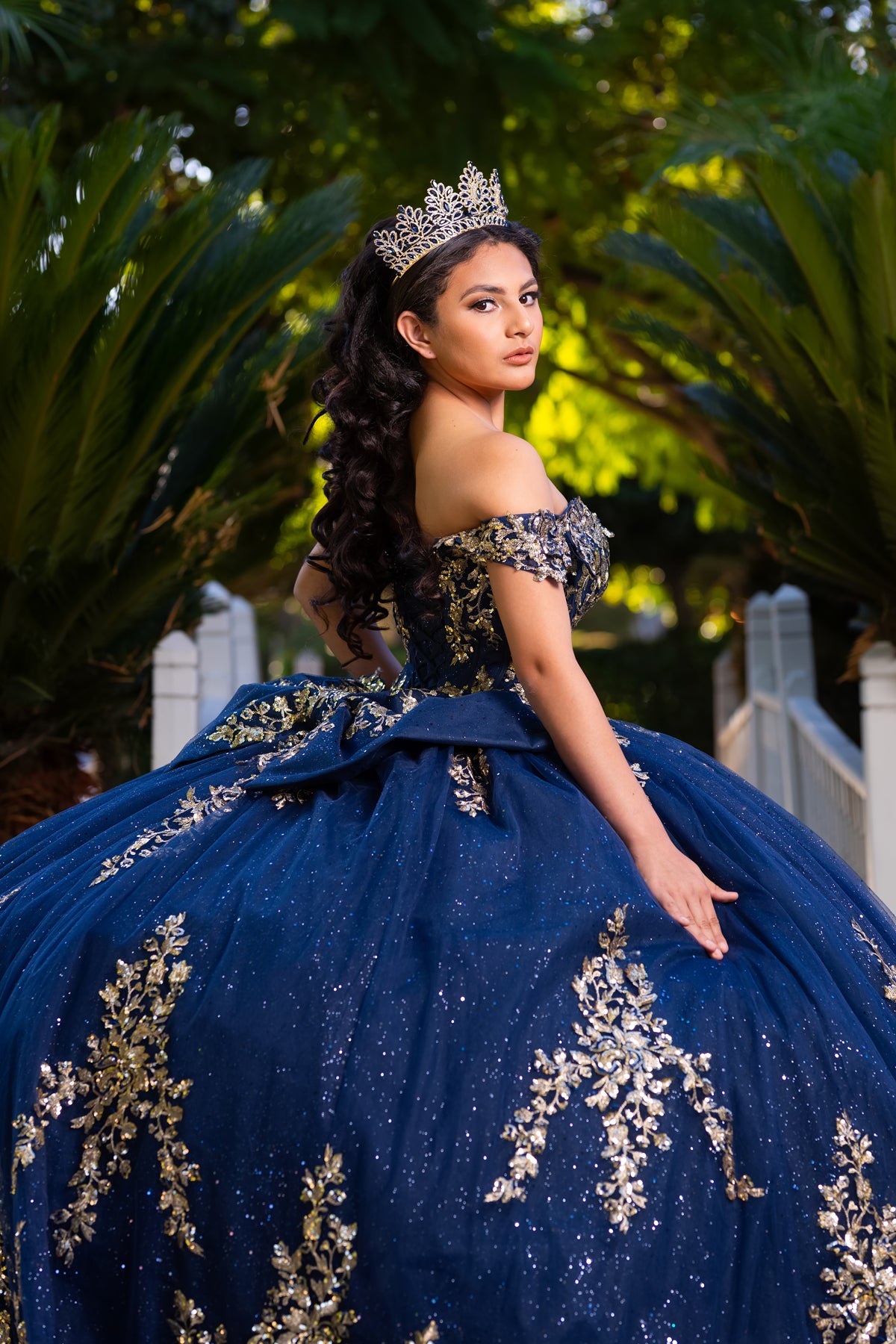 Off The Shoulder Navy Gold Quinceanera Dress by Chic 3134355