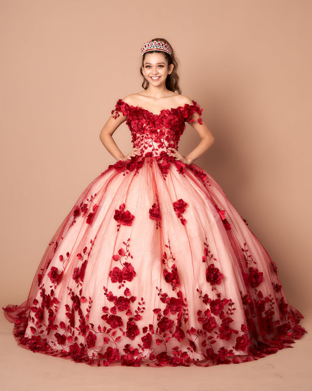 Floral Off Shoulder Ball Gown by Calla Collection SCL30005