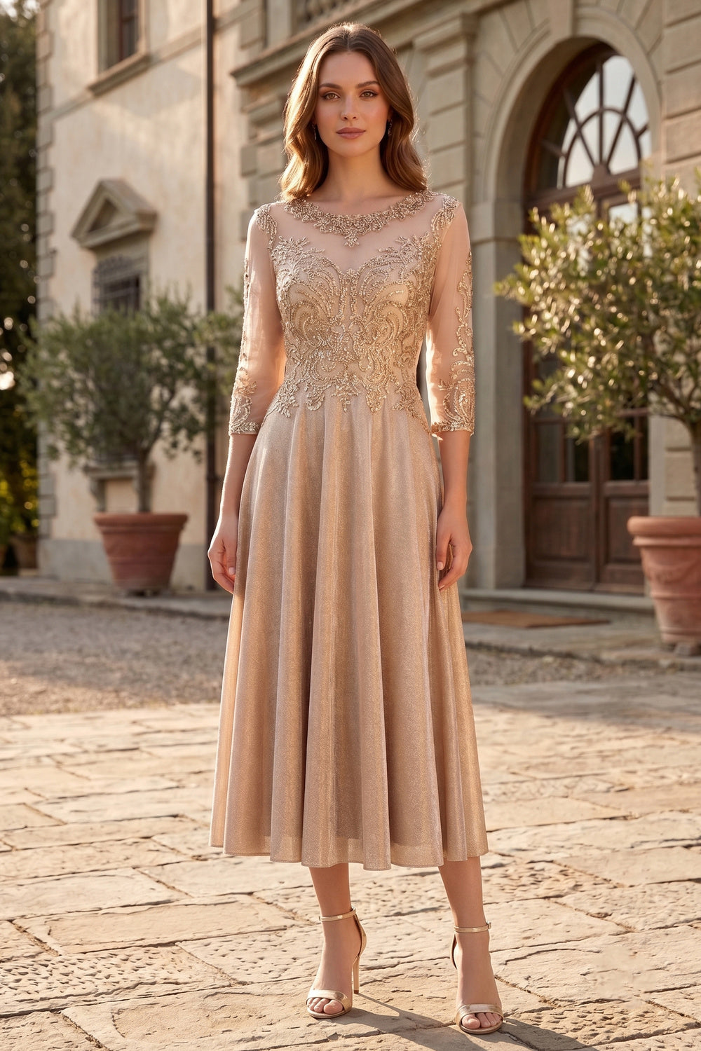 Tea-Length Mother of the Bride Dress with Pockets by Chicas J040