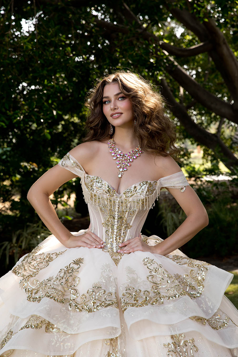 Elegant Lace Bloom Quince Ball Gown by Petite Adele PQ1074403 - Blush / rose gold / L Elegant Lace Bloom Quince Ball Gown by Petite Adele PQ1074403 - Blush / rose gold / L