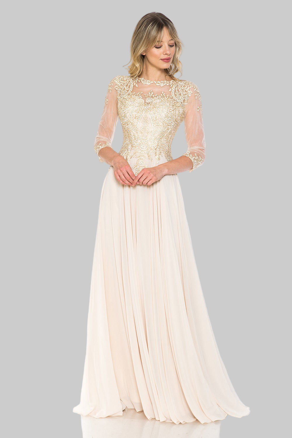 Embroidered Sweetheart Chiffon Long Dress by Lenovia 8171