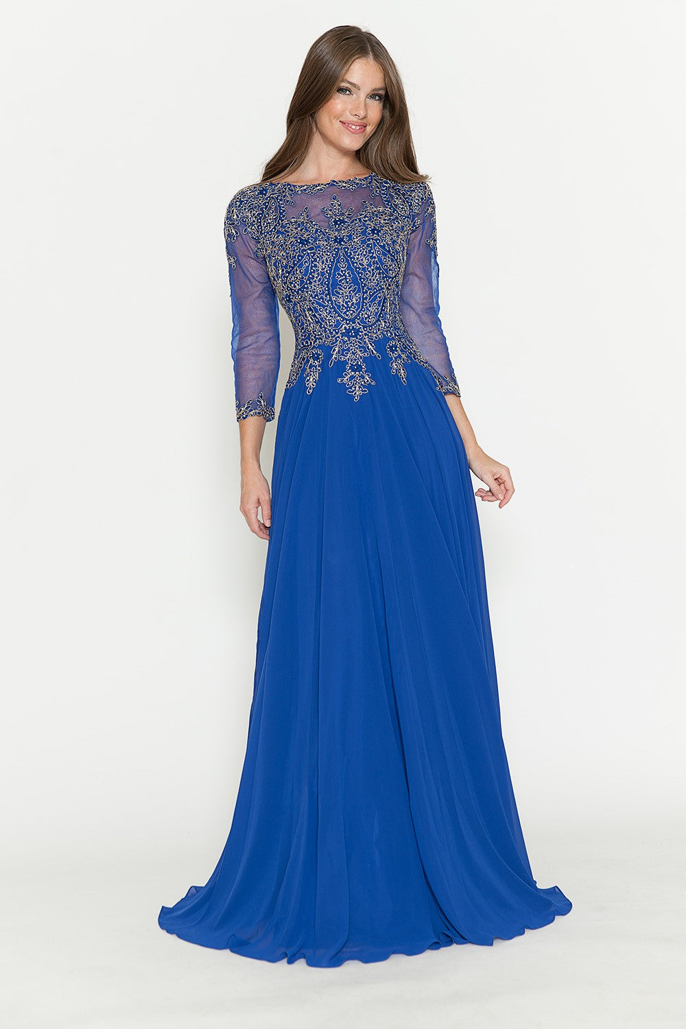 Embroidered Sweetheart Chiffon Long Dress by Lenovia 8171