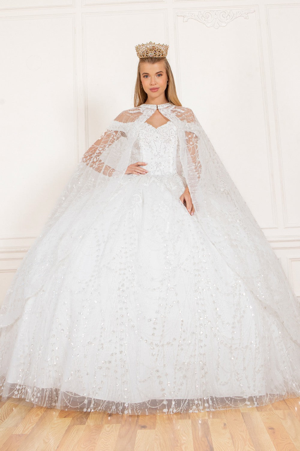 Glittered lacy Cape ball gown by Cinderella Couture  4201