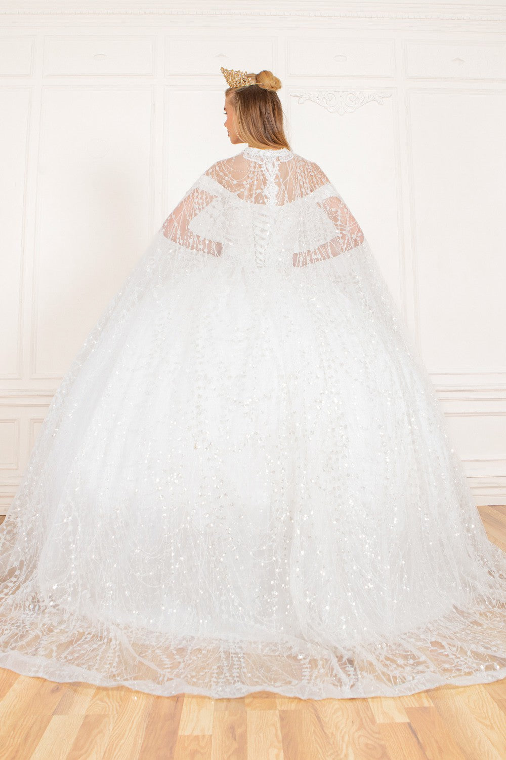 Glittered lacy Cape ball gown by Cinderella Couture  4201