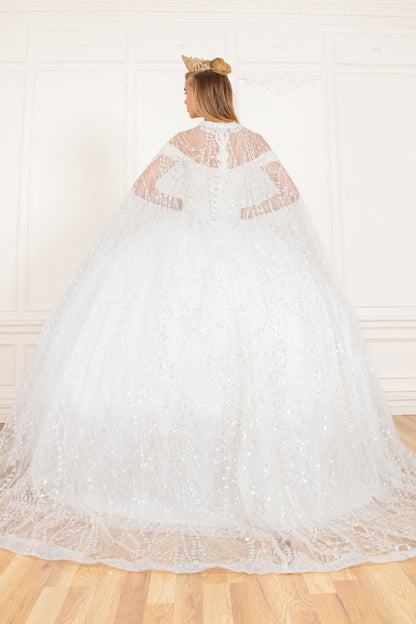 Glittered lacy Cape ball gown by Cinderella Couture  4201