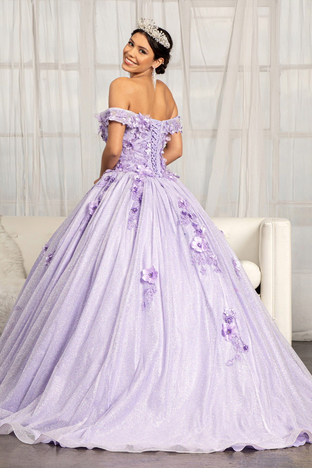 3D Floral Mesh Quinceanera Dress BY Elizabeth K GL 1971