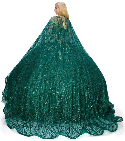 Glittered lacy Cape ball gown by Cinderella Couture  4201