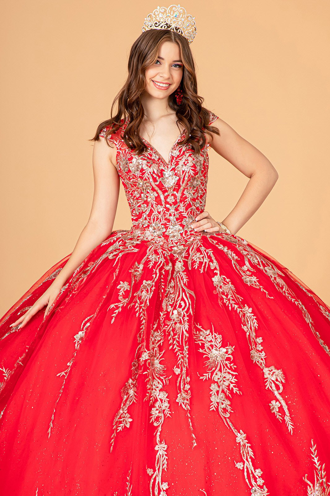 Sequin Glitter Embellished Quinceanera Boll Gown By Elizabeth K  GL 3076