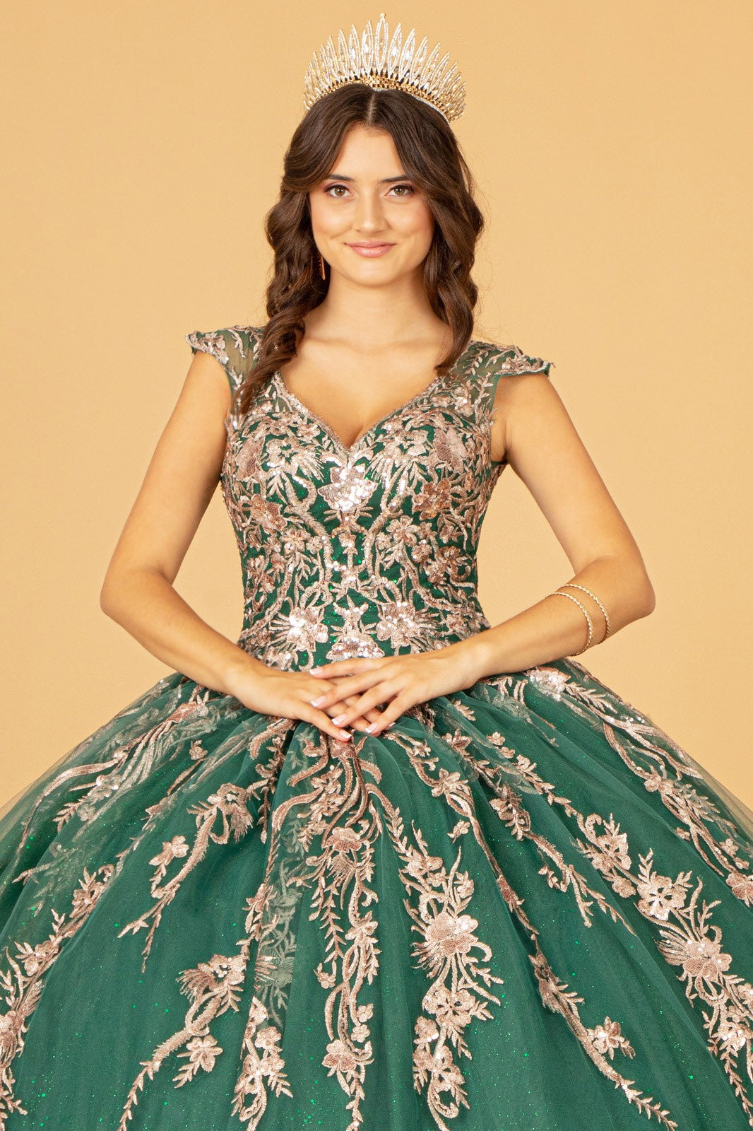 Sequin Glitter Embellished Quinceanera Boll Gown By Elizabeth K  GL 3076