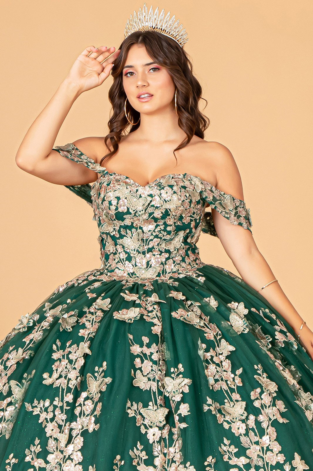 Off-Shoulder 3D butterfly appliques Boll Gowns By Elizabeth K/GL 3077