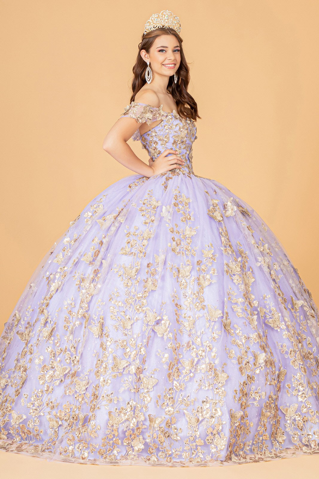 Off-Shoulder 3D butterfly appliques Boll Gowns By Elizabeth K/GL 3077