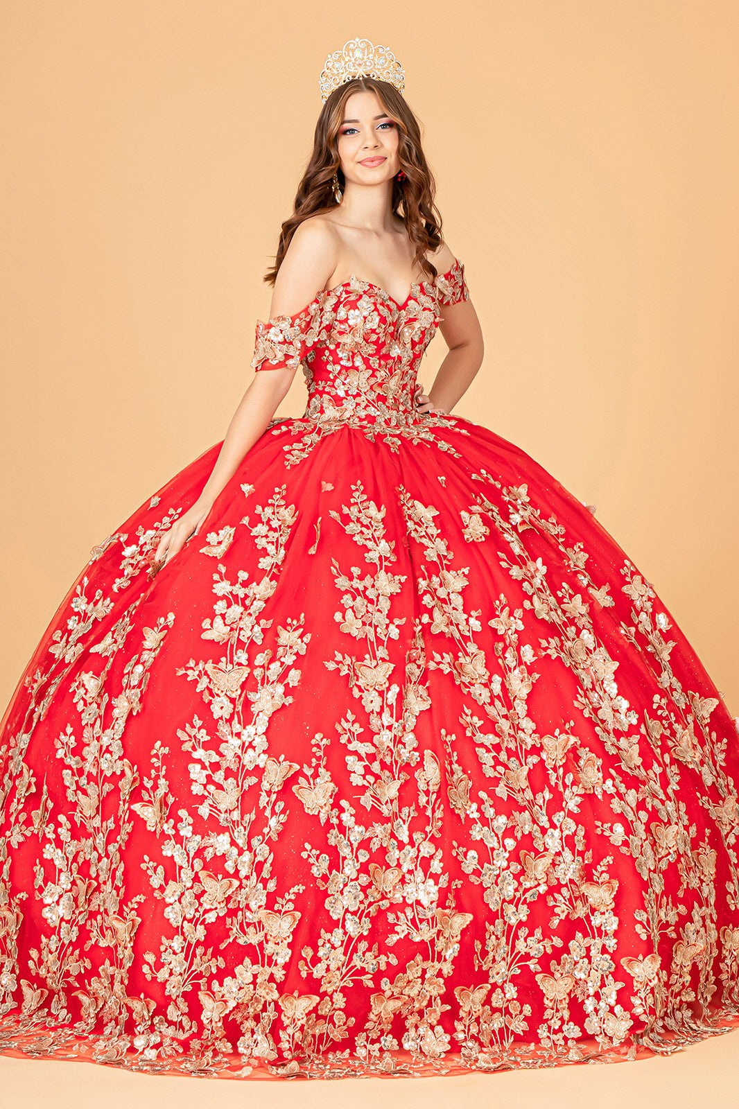 Off-Shoulder 3D butterfly appliques Boll Gowns By Elizabeth K/GL 3077