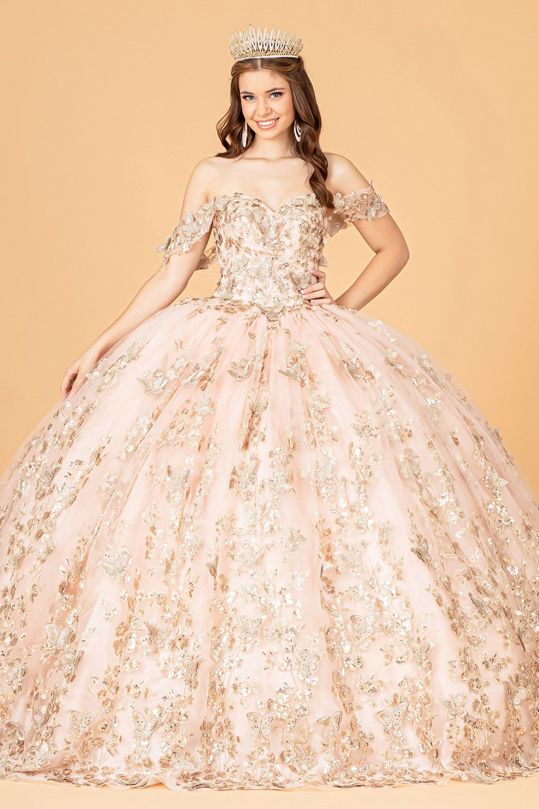 Off-Shoulder 3D butterfly appliques Boll Gowns By Elizabeth K/GL 3077