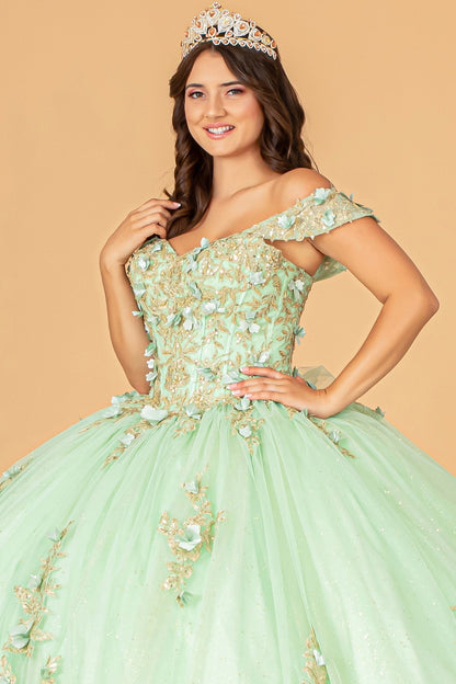 3-D Flower Applique Sweetheart Neckline Mesh Quinceanera Gown by Elizabeth K GL3102