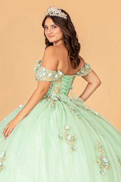 3-D Flower Applique Sweetheart Neckline Mesh Quinceanera Gown by Elizabeth K GL3102