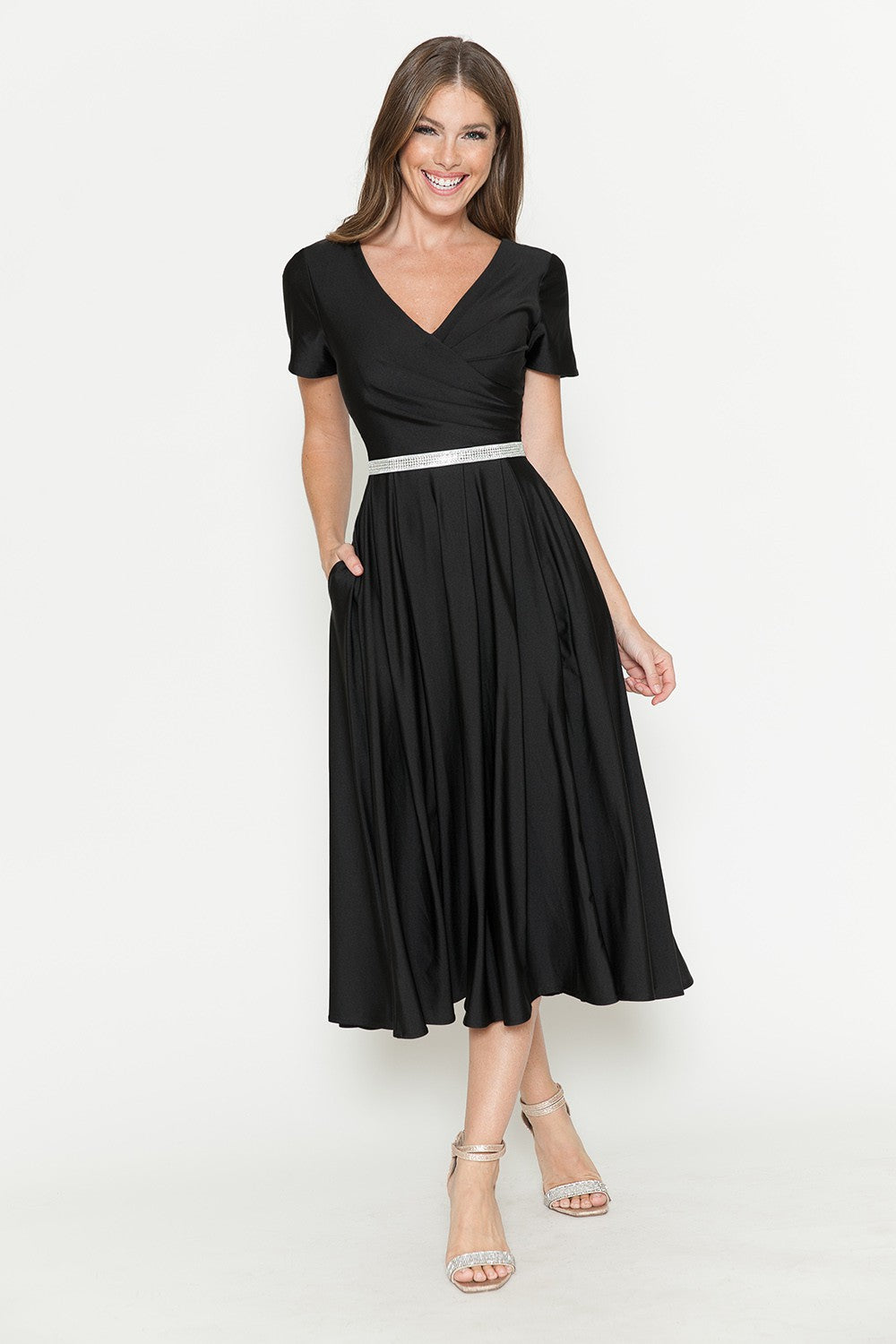 Short Sleeve Pocketed Tea-Length Dress by Lenovia 5274