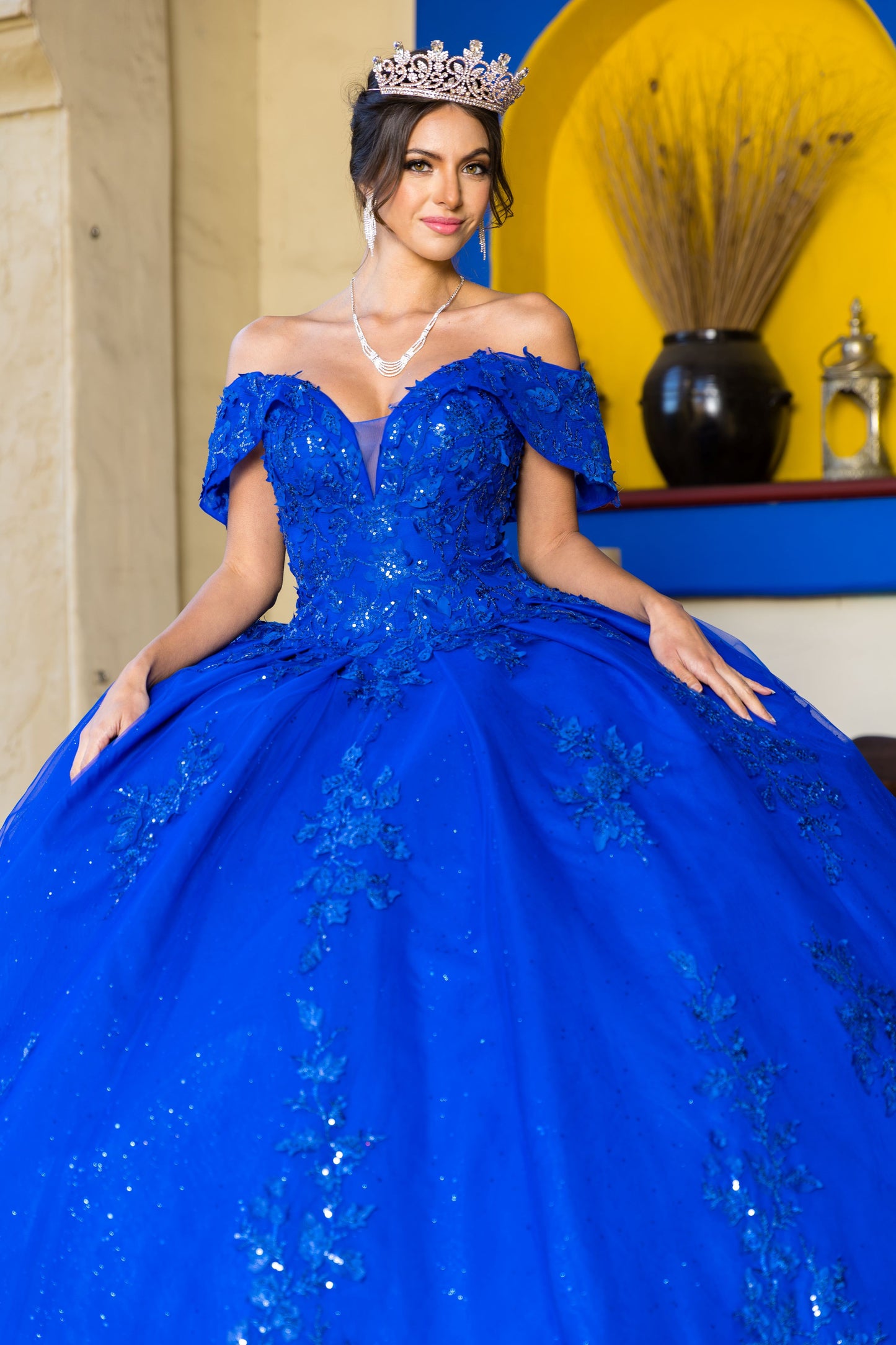 3D floral sequin applique glitter ball gown by Cinderella Couture 8045 J