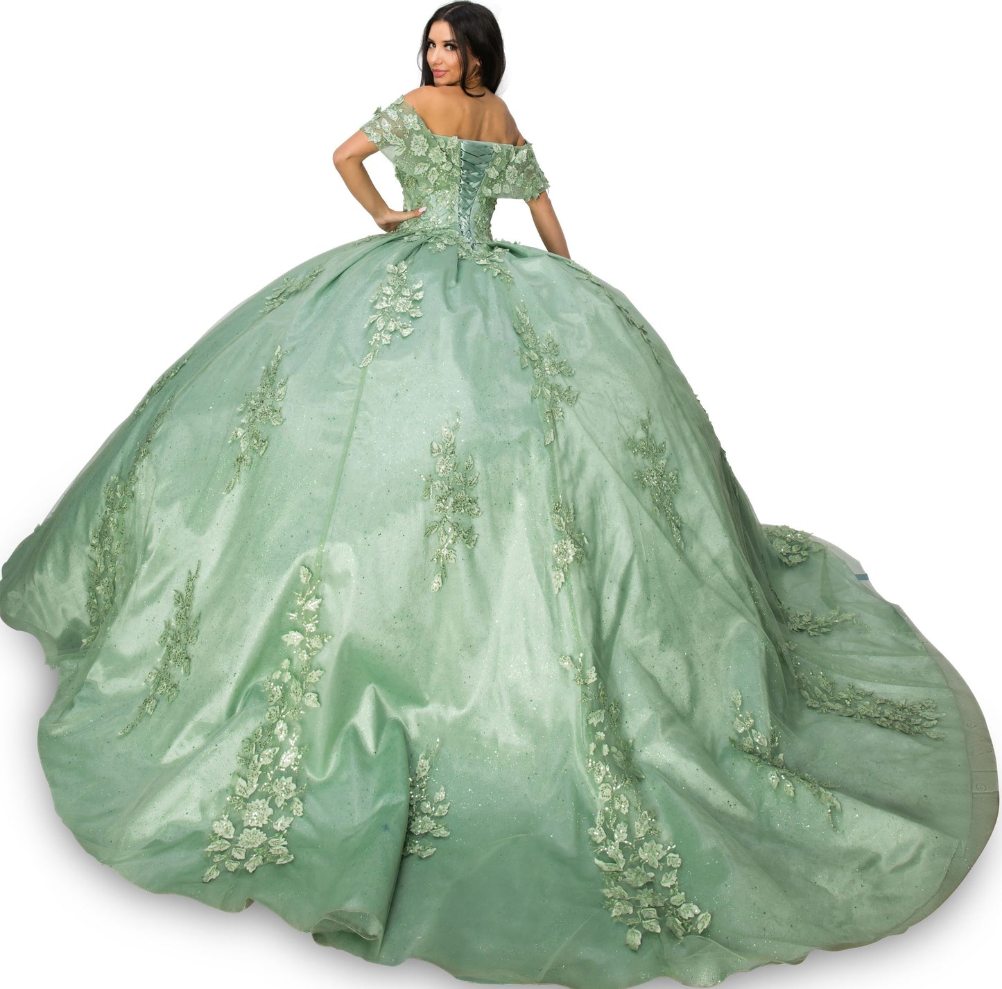 3D floral sequin applique glitter ball gown by Cinderella Couture 8045 J