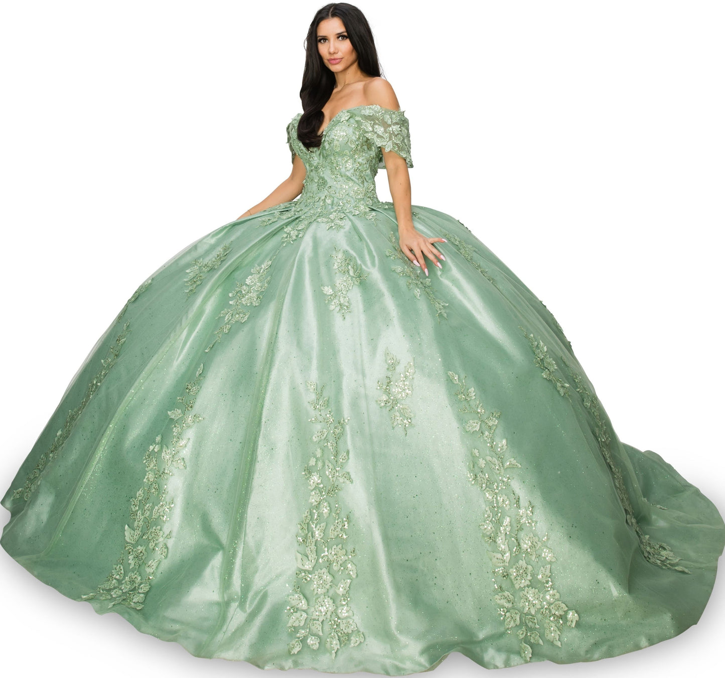 3D floral sequin applique glitter ball gown by Cinderella Couture 8045 J