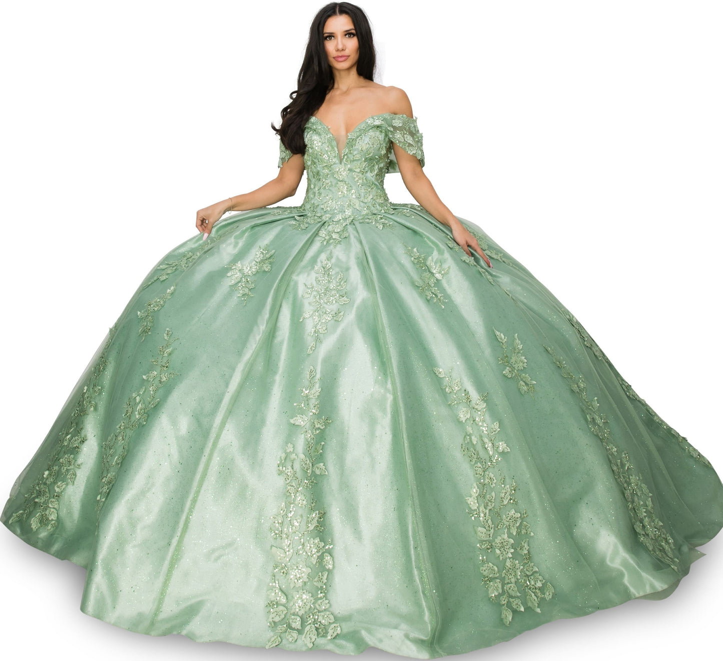 3D floral sequin applique glitter ball gown by Cinderella Couture 8045 J