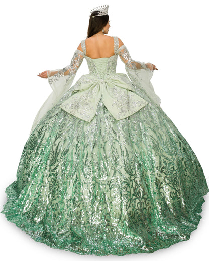 Ombré Patterned Sequin Quinceanera Dress by Cinderella Couture 8080J