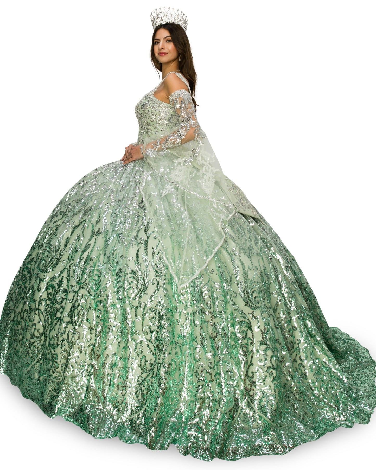 Ombré Patterned Sequin Quinceanera Dress by Cinderella Couture 8080J