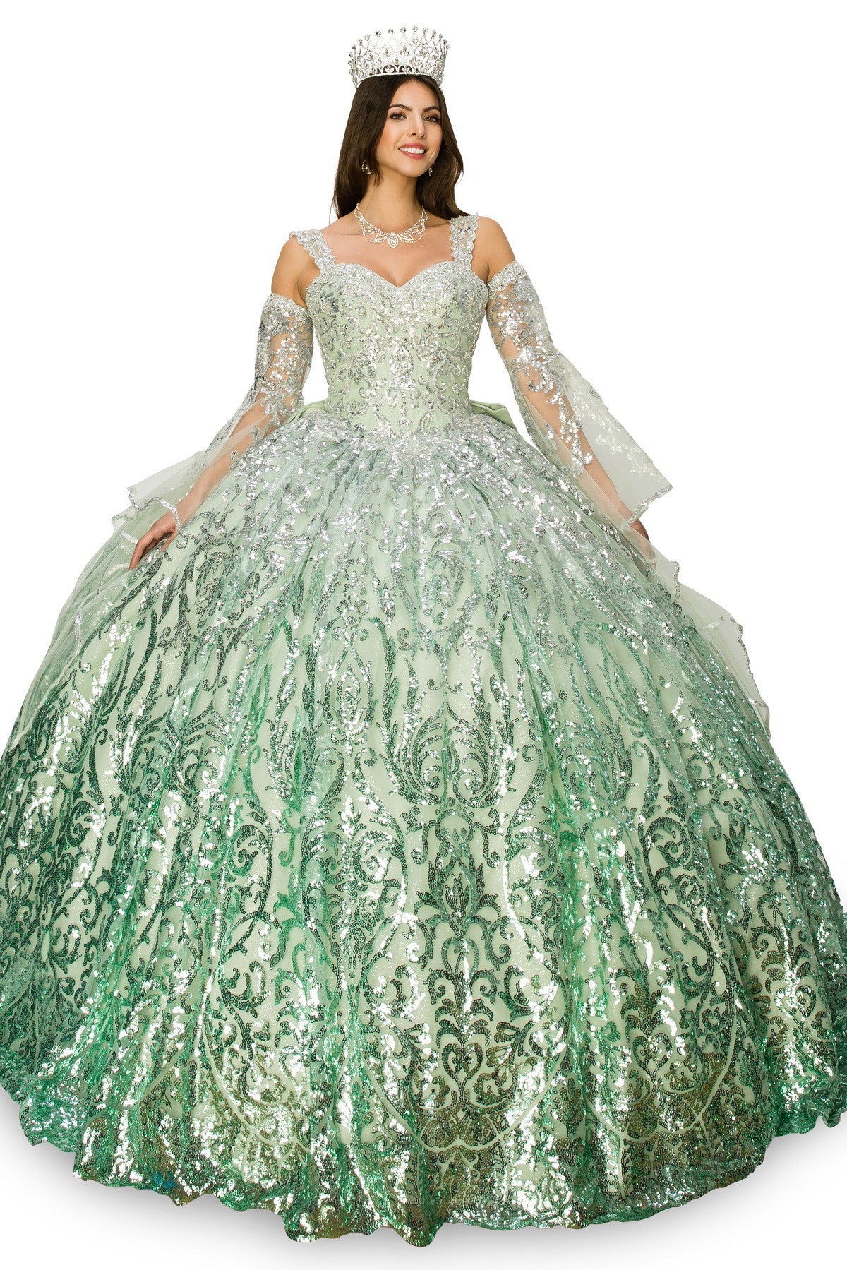 Ombré Patterned Sequin Quinceanera Dress by Cinderella Couture 8080J