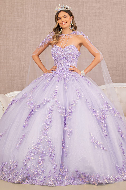 3D Flower Applique Glitter Ball Gown by Elizabeth K GL 3103