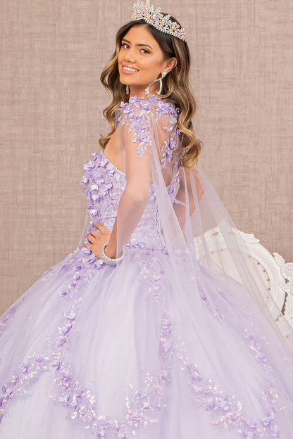 3D Flower Applique Glitter Ball Gown by Elizabeth K GL 3103