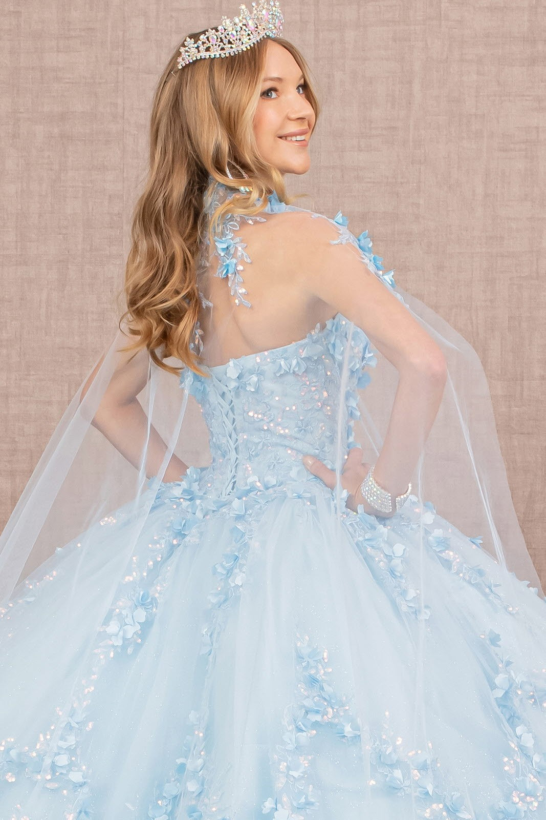 3D Flower Applique Glitter Ball Gown by Elizabeth K GL 3103