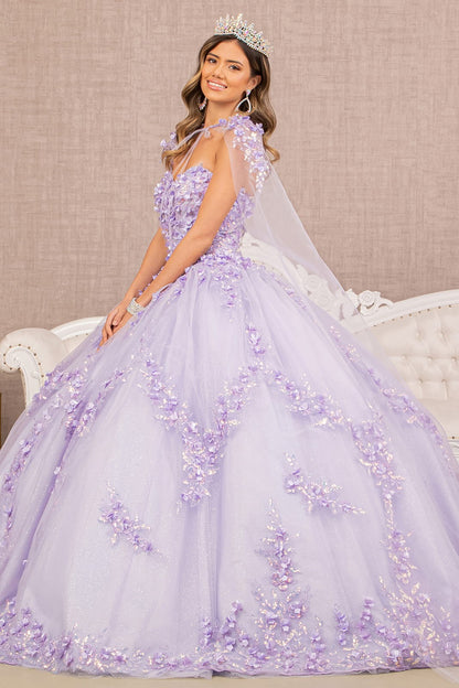 3D Flower Applique Glitter Ball Gown by Elizabeth K GL 3103