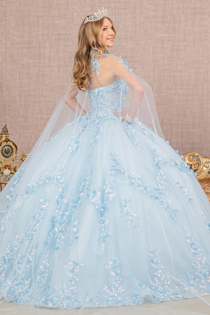 3D Flower Applique Glitter Ball Gown by Elizabeth K GL 3103