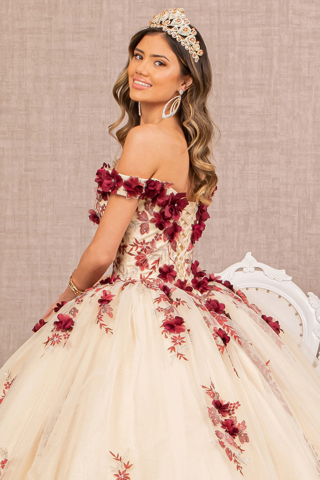 3D Flower Embroidery Ball Gown By Elizabeth K GL 3105