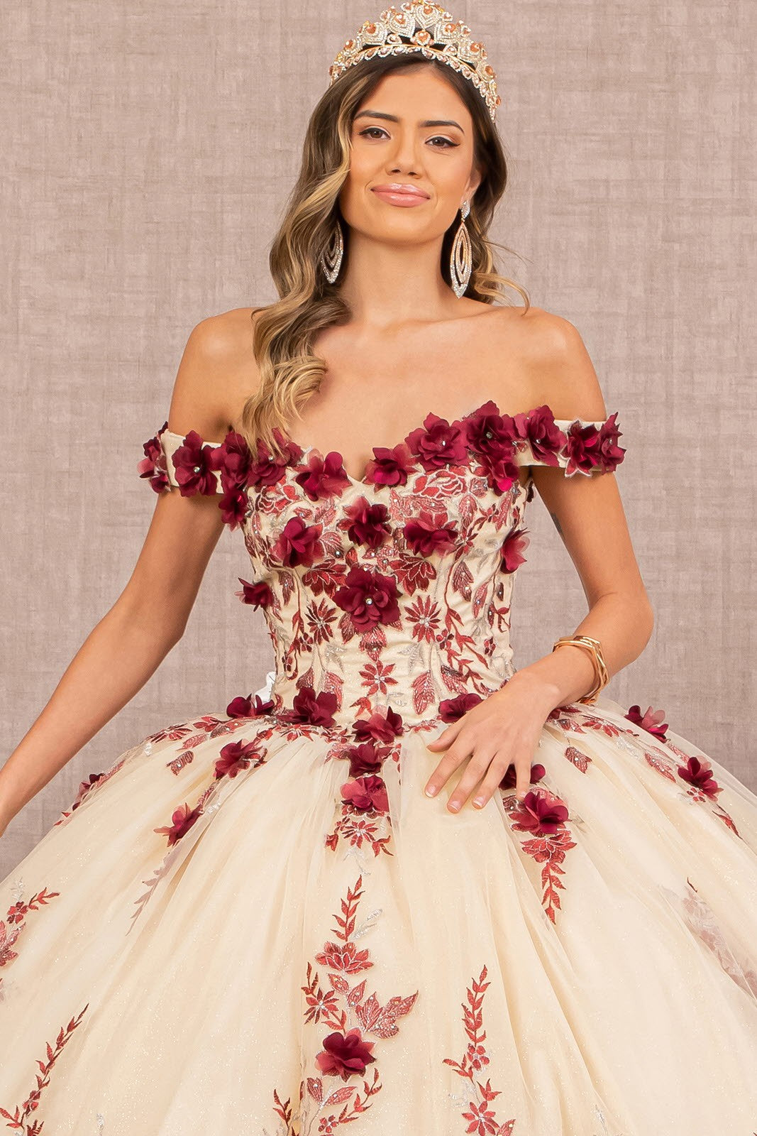 3D Flower Embroidery Ball Gown By Elizabeth K GL 3105