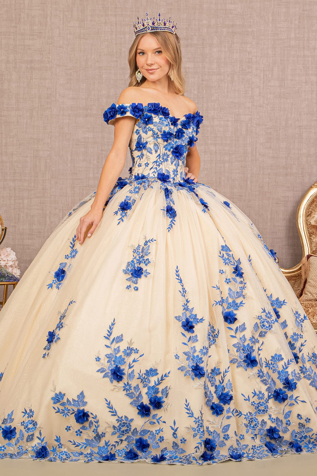 3D Flower Embroidery Ball Gown By Elizabeth K GL 3105