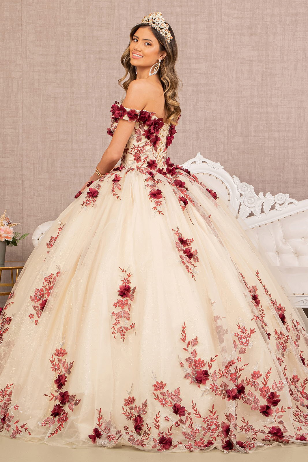 3D Flower Embroidery Ball Gown By Elizabeth K GL 3105