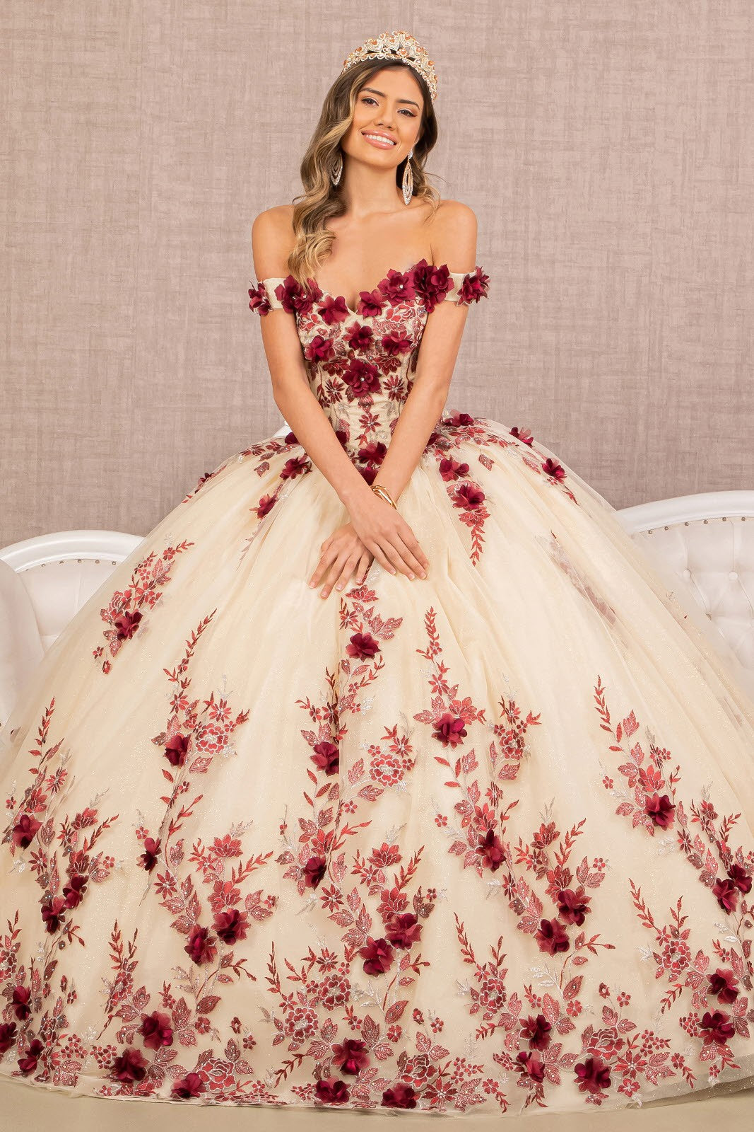 3D Flower Embroidery Ball Gown By Elizabeth K GL 3105