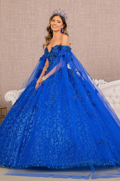 Off-Shoulder Long Mesh  Embroidery, Glitter Gown BY Elizabeth K/ GL 3111