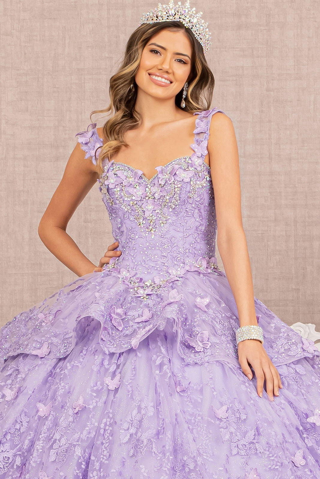 3D butterfly applique and beading boll gown by  Elizabeth K / GL3112