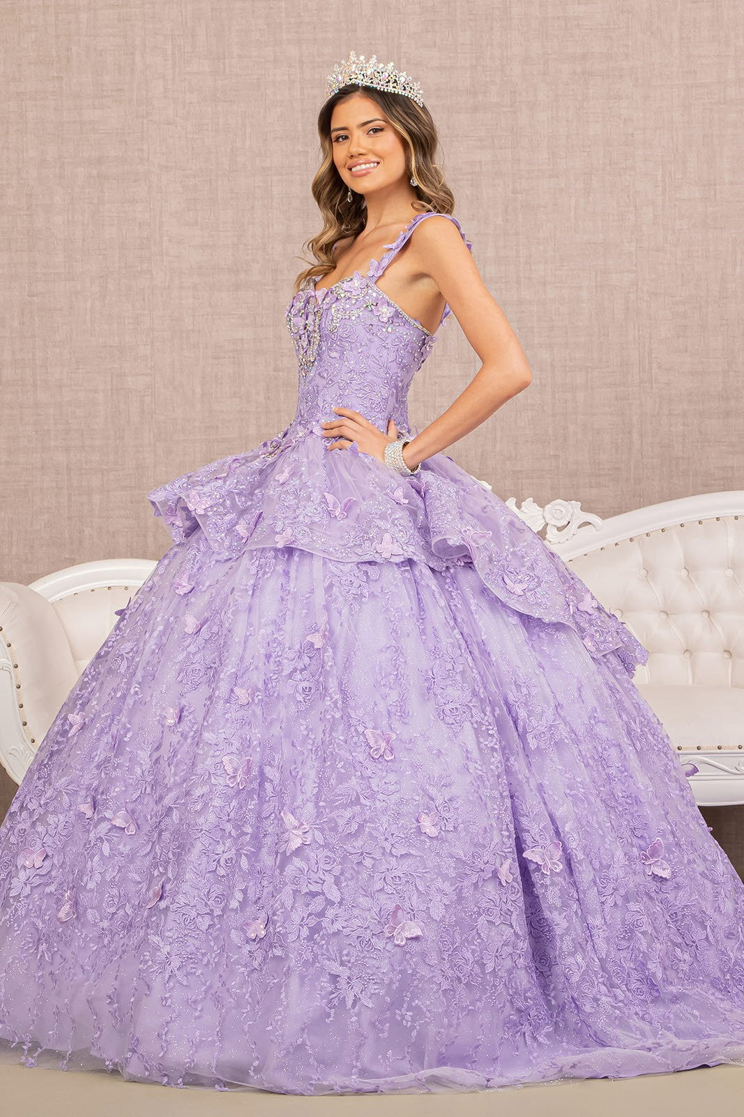 3D butterfly applique and beading boll gown by  Elizabeth K / GL3112