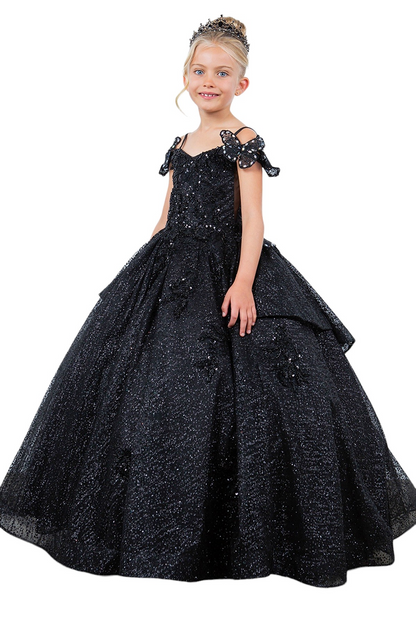 Off-the-shoulder ball gown with long sleeves for girls by-BLISS 8120x