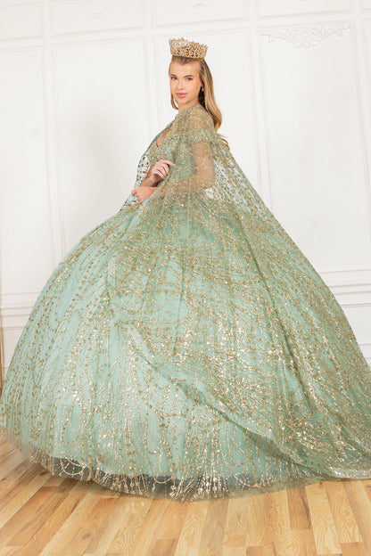 Glittered lacy Cape ball gown by Cinderella Couture  4201