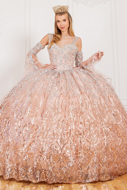 Ombré Patterned Sequin Quinceanera Dress by Cinderella Couture 8080J