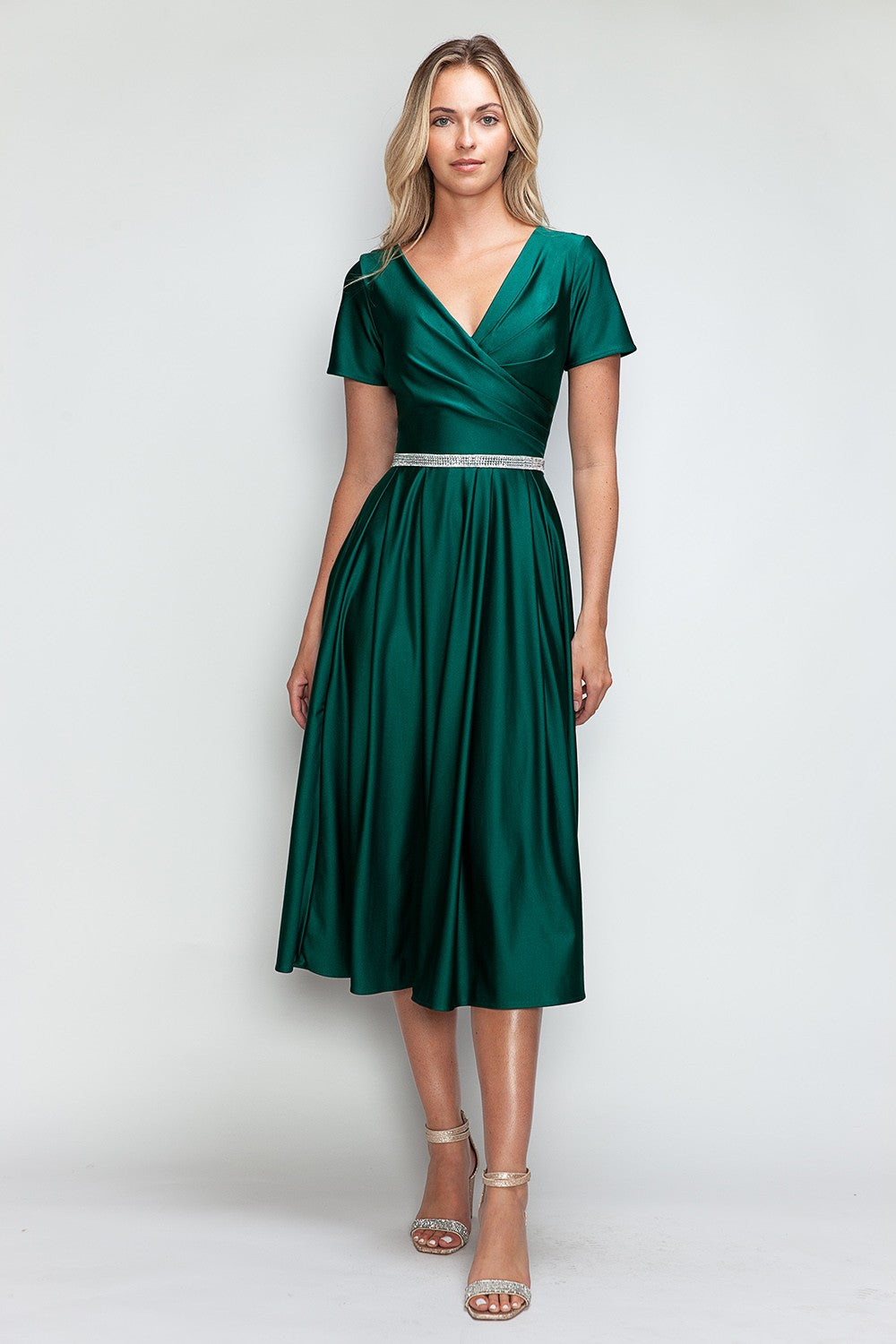 Short Sleeve Pocketed Tea-Length Dress by Lenovia 5274